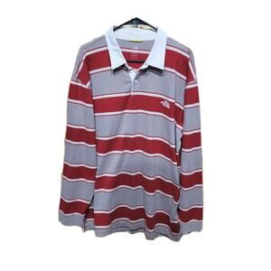 The North Face Y2k Stripe Rugby Polo Shirt Mens 2 XL Long Sleeve Red/gray